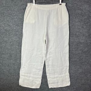 Bryn Walker ‎ Pull on Pants Size M White 100% Linen Elastic Waist